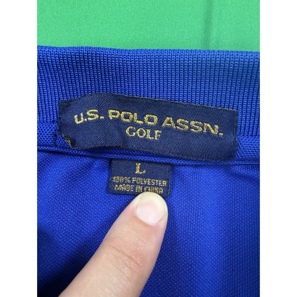U.S. Polo Assn Golf Polo Shirt Mens Large Blue Yellow Performance Short Sleeve - Picture 2 of 10